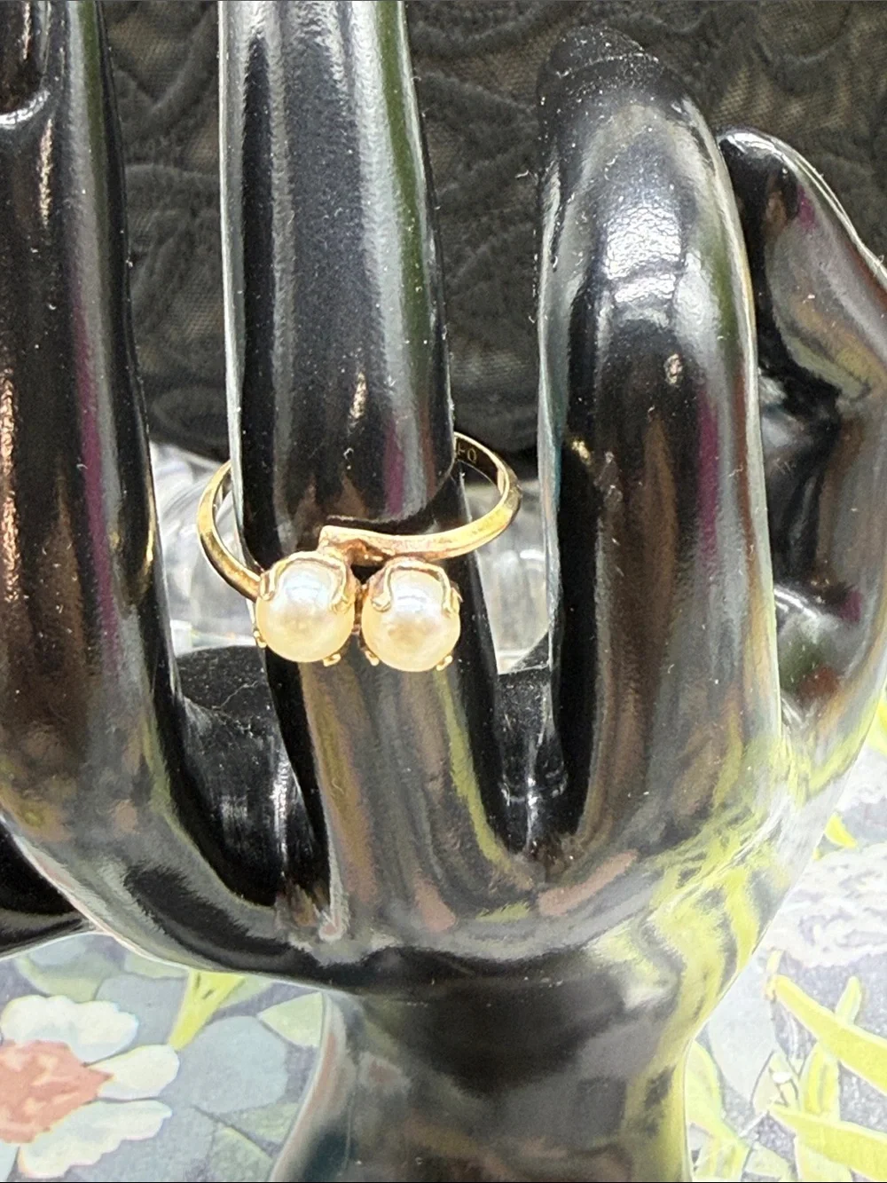 👑Vintage ESPO 10K Gold Filled Toi et Moi Bypass Pearl Ring Sz 8
